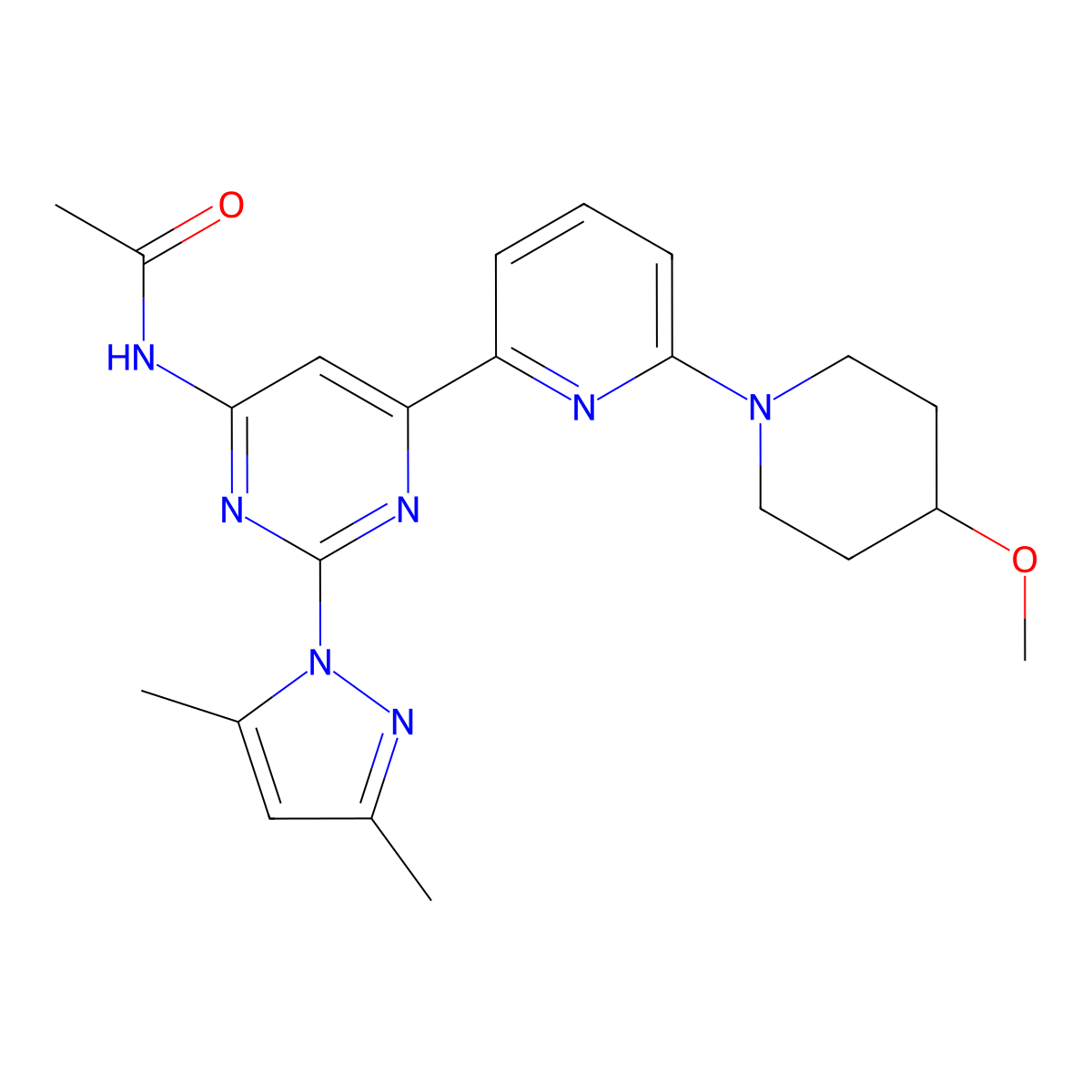 Acetamide, N-[2-(3,5-dimethyl-1H-pyrazol-1-yl)-6-[6-(4-methoxy-1-piperidinyl)-2-pyridinyl]-4-pyrimidinyl]- molecular structure, CAS 1061747-72-5