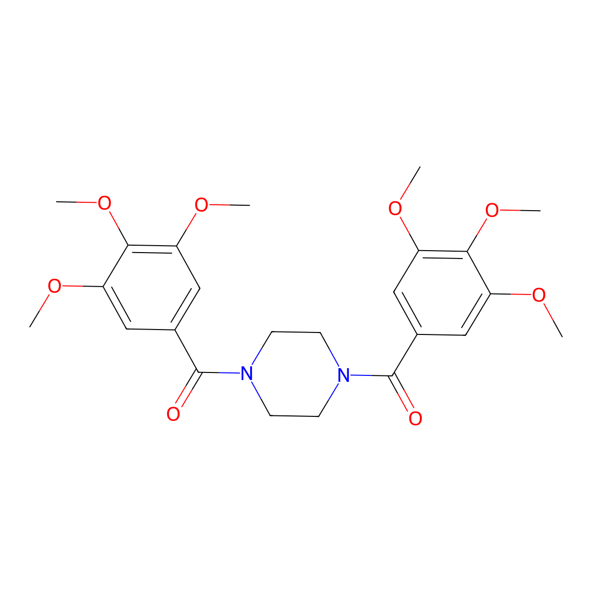 Piperazine, 1,4-bis(3,4,5-trimethoxybenzoyl)- molecular structure, CAS 1062-48-2