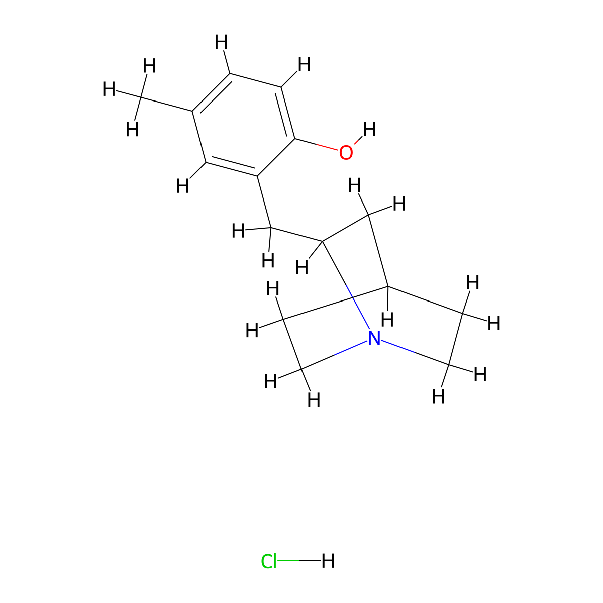 Phenol, 2-(1-azabicyclo(2.2.2)oct-2-ylmethyl)-4-methyl-, hydrochloride molecular structure, CAS 106200-13-9