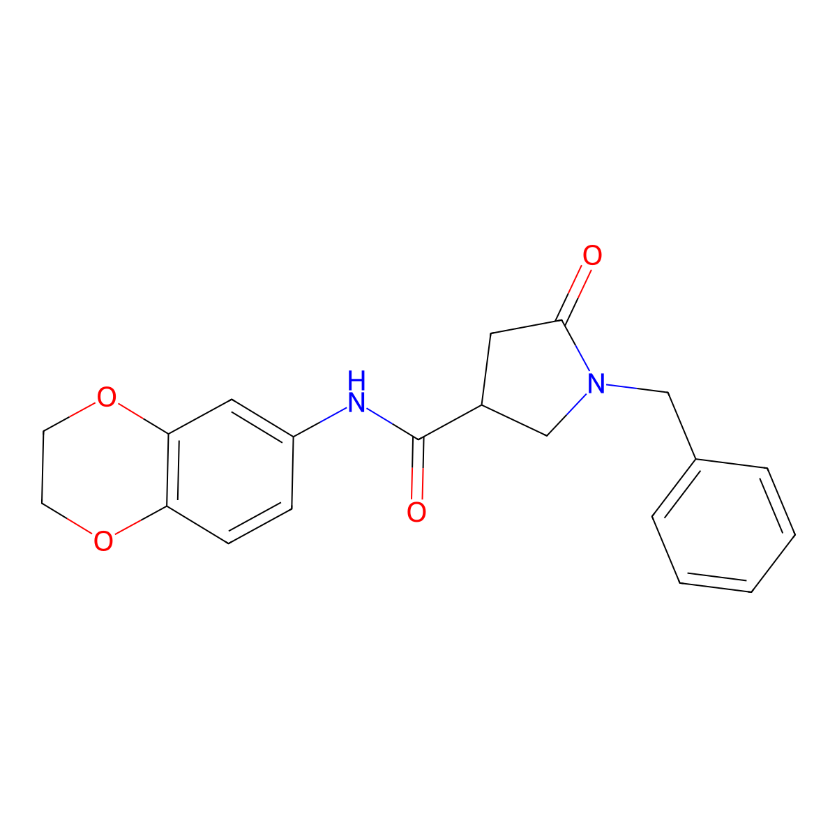 1-benzyl-N-(2,3-dihydro-1,4-benzodioxin-6-yl)-5-oxopyrrolidine-3-carboxamide molecular structure, CAS 1062025-06-2