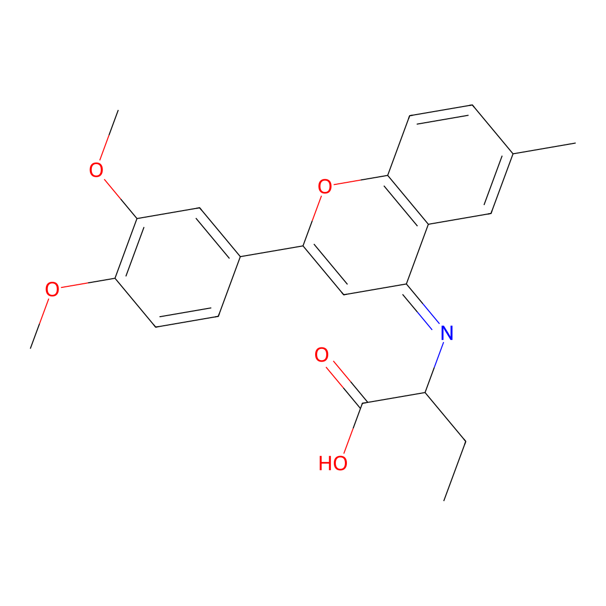 2-{[2-(3,4-dimethoxyphenyl)-6-methyl-4H-chromen-4-ylidene]amino}butanoic acid molecular structure, CAS 1062138-20-8
