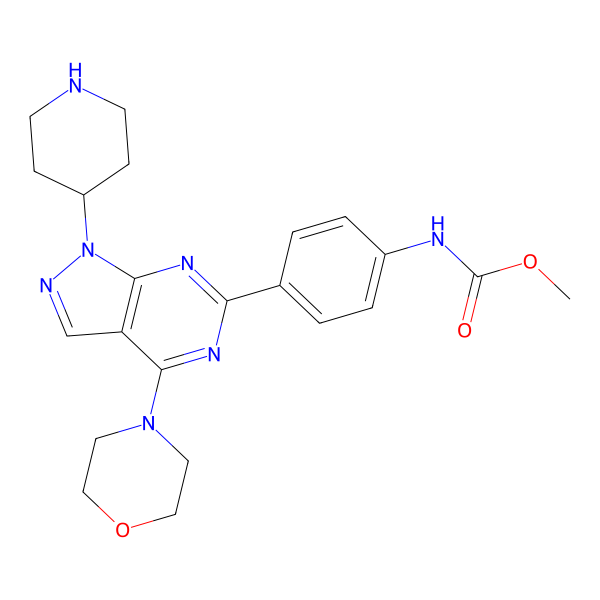 methyl (4-(4-morpholino-1-(piperidin-4-yl)-1H-pyrazolo[3,4-d]pyrimidin-6-yl)phenyl)carbamate molecular structure, CAS 1062167-25-2