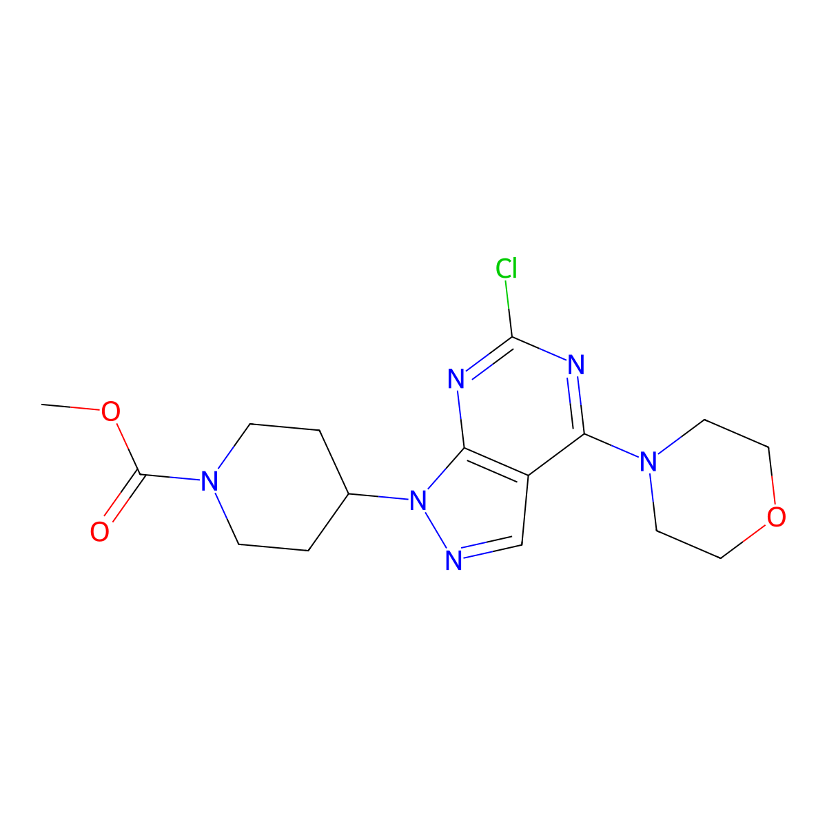 Methyl 4-(6-chloro-4-morpholino-1H-pyrazolo[3,4-d]pyrimidin-1-yl)piperidine-1-carboxylate molecular structure, CAS 1062173-85-6