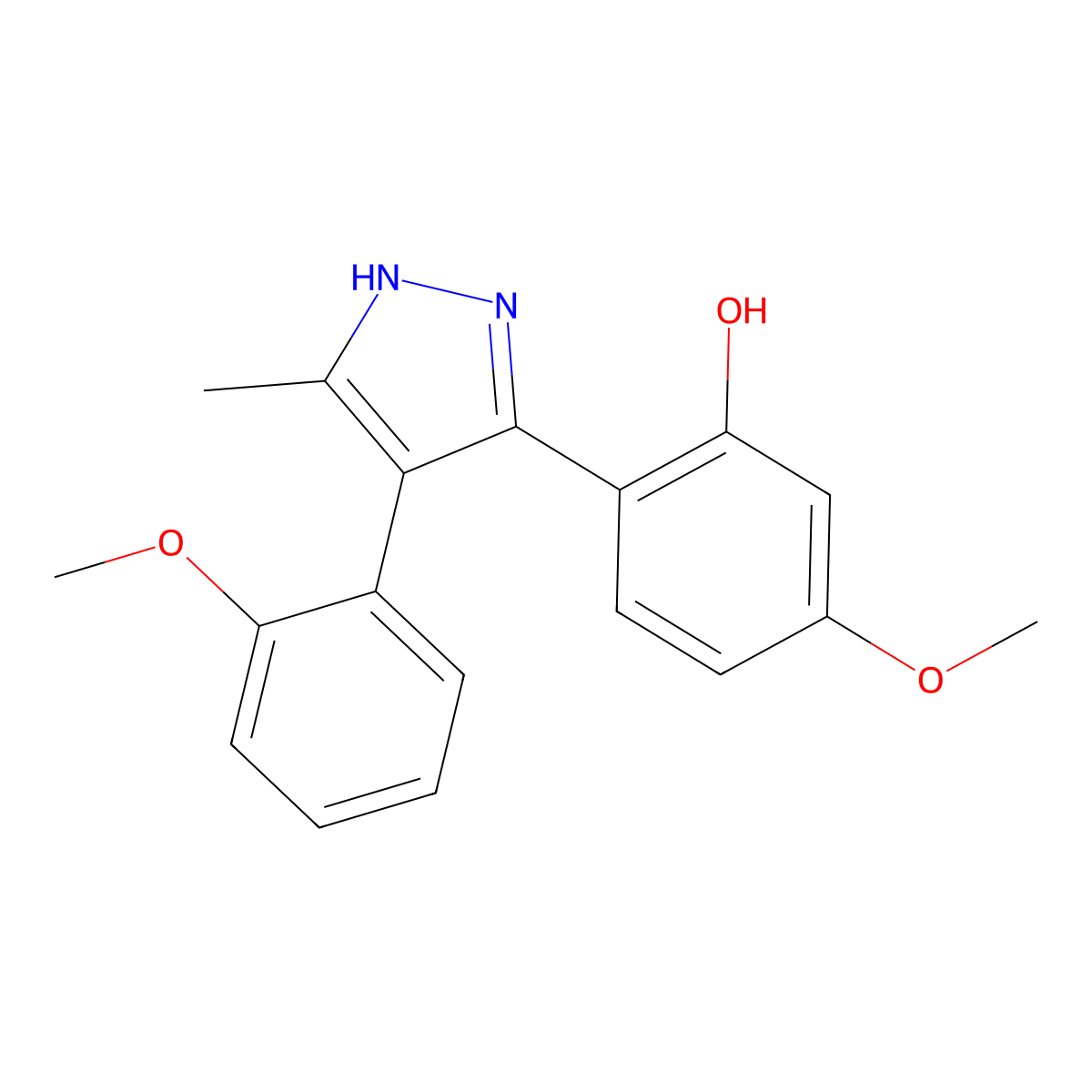 5-methoxy-2-[4-(2-methoxyphenyl)-5-methyl-1H-pyrazol-3-yl]phenol molecular structure, CAS 1062224-47-8