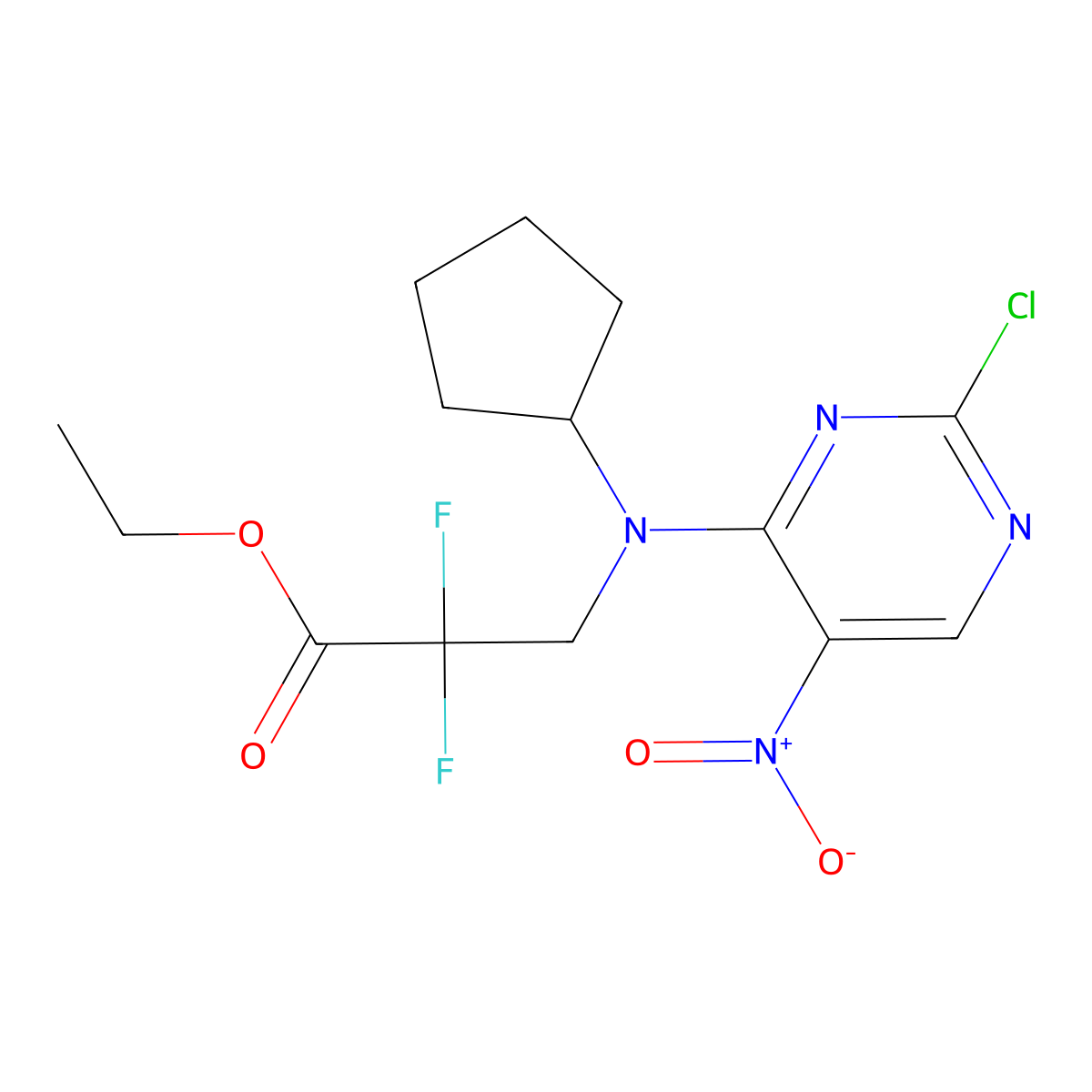 Ethyl 3-[(2-chloro-5-nitropyrimidin-4-YL)(cyclopentyl)amino]-2,2-difluoropropanoate molecular structure, CAS 1062245-99-1