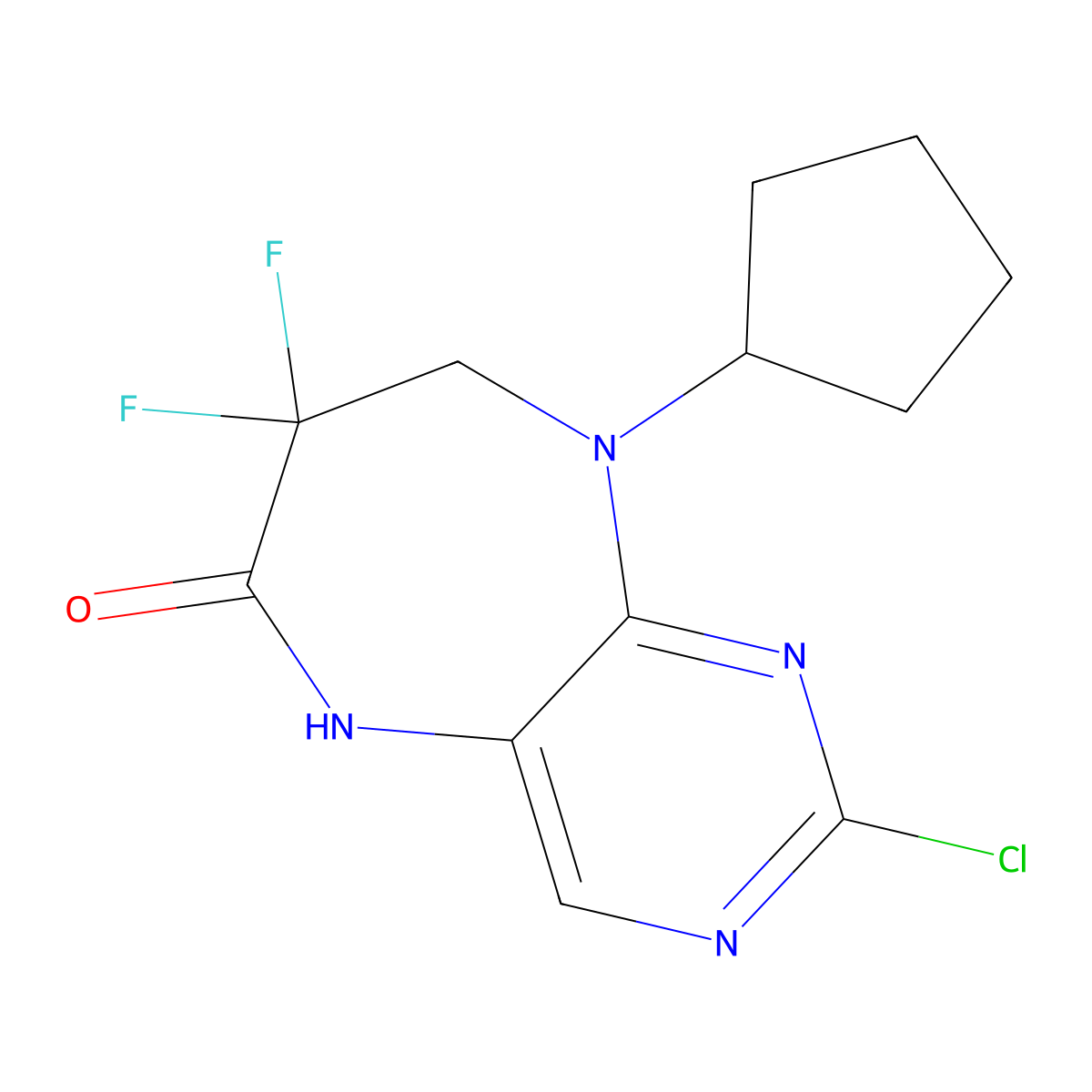2-Chloro-9-cyclopentyl-7,7-difluoro-8,9-dihydro-5H-pyrimido[4,5-B][1,4]diazepin-6(7H)-one molecular structure, CAS 1062246-01-8