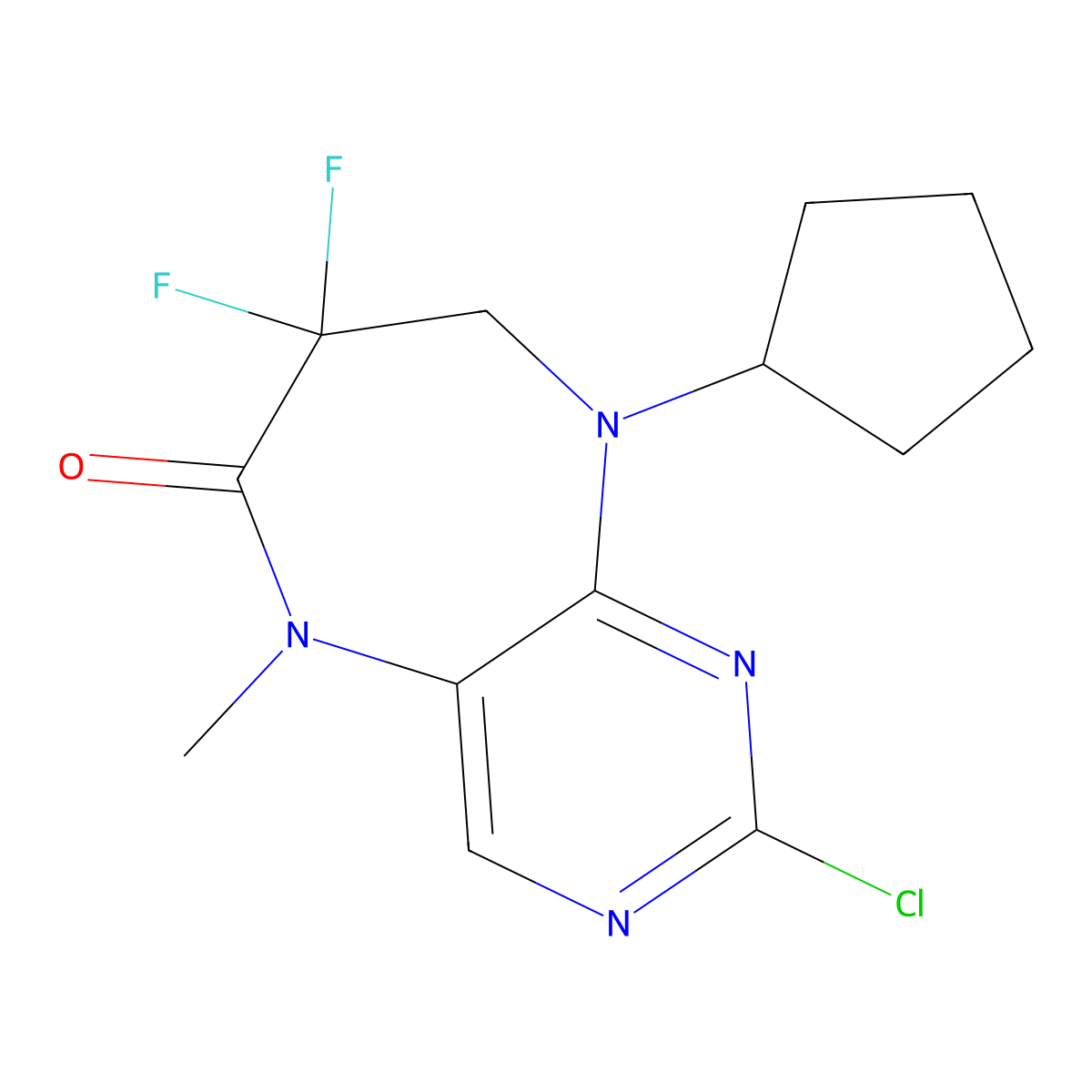 2-Chloro-9-cyclopentyl-7,7-difluoro-5-methyl-8,9-dihydro-5H-pyrimido[4,5-B][1,4]diazepin-6(7H)-one molecular structure, CAS 1062246-03-0