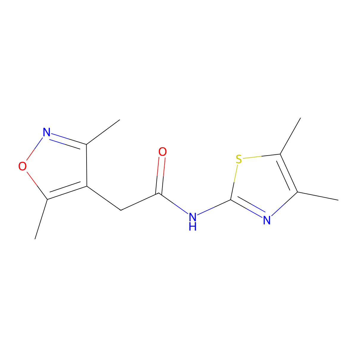 2-(3,5-dimethyl-1,2-oxazol-4-yl)-N-(4,5-dimethyl-1,3-thiazol-2-yl)acetamide molecular structure, CAS 1062263-13-1