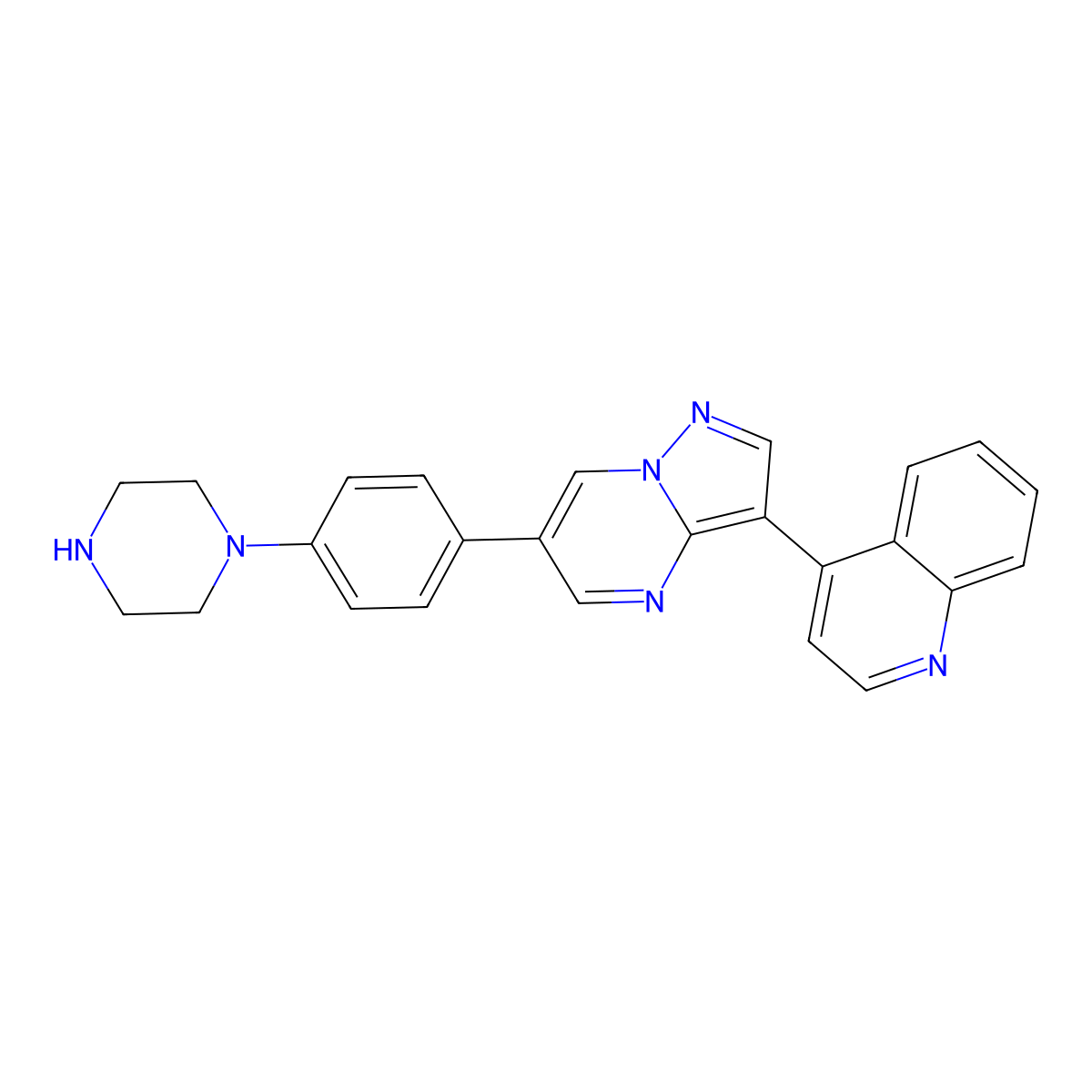 4-(6-(4-(1-Piperazinyl)phenyl)pyrazolo(1,5-a)pyrimidin-3-yl)quinoline molecular structure, CAS 1062368-24-4