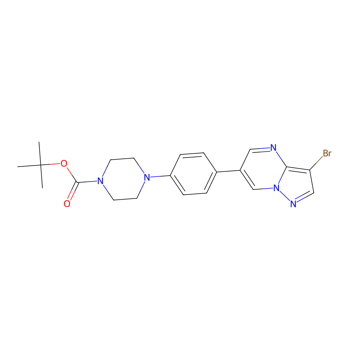 tert-Butyl 4-(4-(3-bromopyrazolo[1,5-a]pyrimidin-6-yl)phenyl)piperazine-1-carboxylate molecular structure, CAS 1062368-26-6