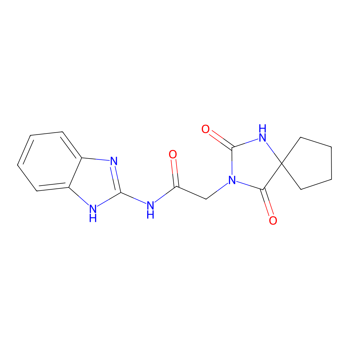 N-(1H-benzimidazol-2-yl)-2-(2,4-dioxo-1,3-diazaspiro[4.4]non-3-yl)acetamide molecular structure, CAS 1062408-68-7