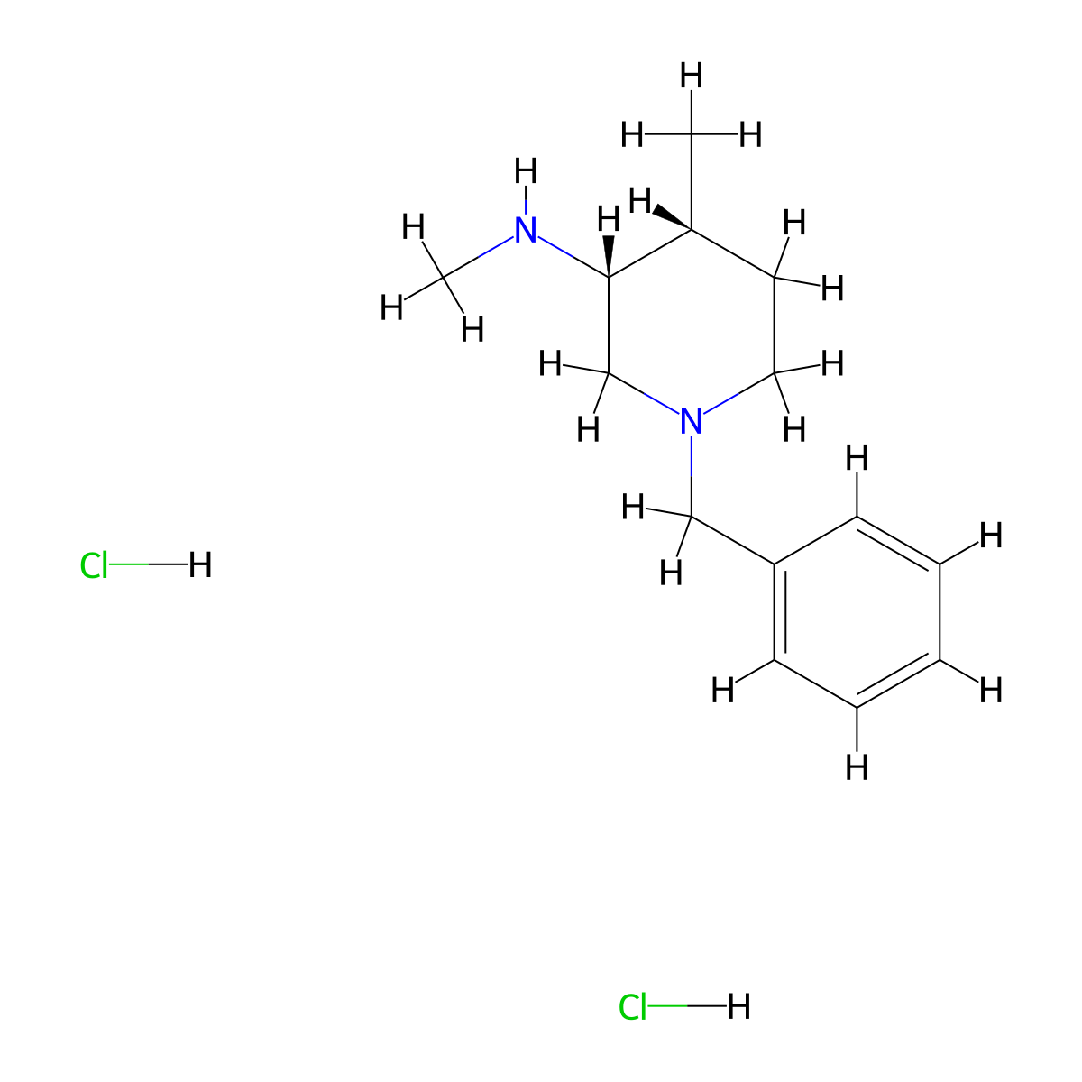 1-Benzyl-N,4-dimethyl-piperidin-3-amine dihydrochloride, (3R,4R)- molecular structure, CAS 1062580-52-2