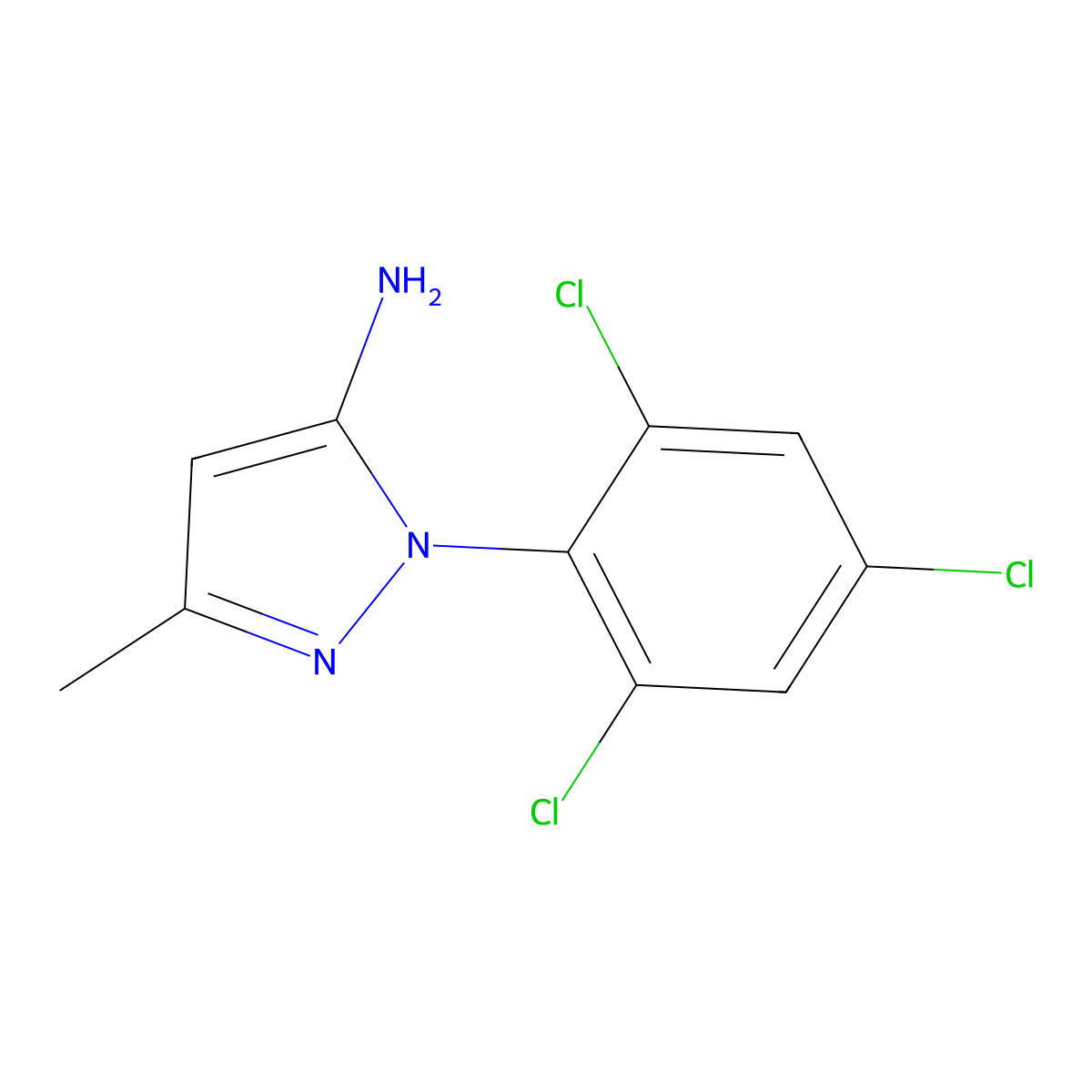 3-Methyl-1-(2,4,6-trichlorophenyl)-1H-pyrazol-5-amine molecular structure, CAS 106259-87-4