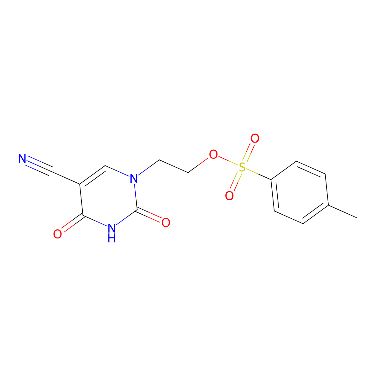 2-[5-cyano-2,4-dioxo-3,4-dihydro-1(2H)-pyrimidinyl]ethyl 4-methylbenzenesulfonate molecular structure, CAS 106271-61-8