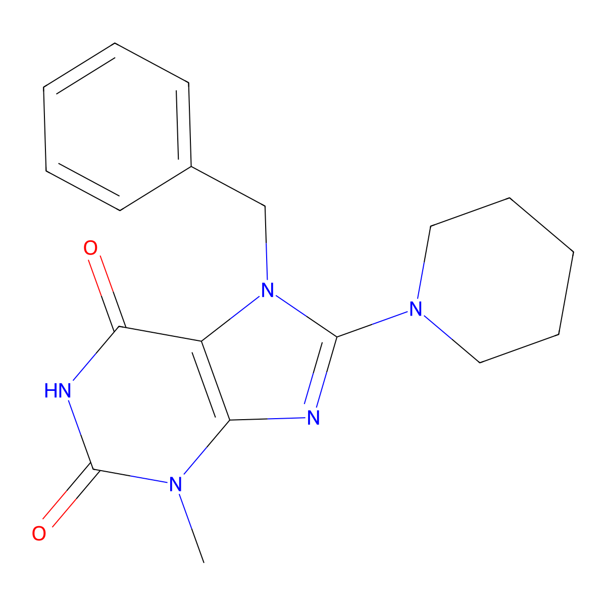 7-Benzyl-3-methyl-8-piperidin-1-ylpurine-2,6-dione molecular structure, CAS 106306-87-0