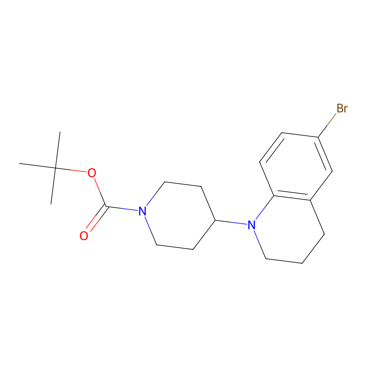 tert-butyl 4-(6-bromo-3,4-dihydroquinolin-1(2H)-yl)piperidine-1-carboxylate molecular structure, CAS 1063408-68-3
