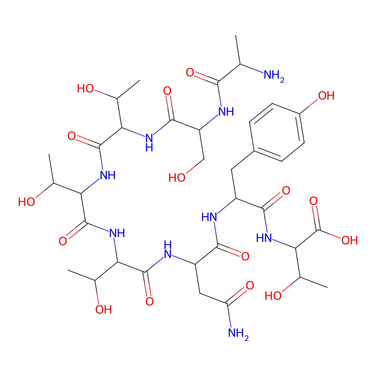 2-[[2-[[4-Amino-2-[[2-[[2-[[2-[[2-(2-aminopropanoylamino)-3-hydroxypropanoyl]amino]-3-hydroxybutanoyl]amino]-3-hydroxybutanoyl]amino]-3-hydroxybutanoyl]amino]-4-oxobutanoyl]amino]-3-(4-hydroxyphenyl)propanoyl]amino]-3-hydroxybutanoic acid molecular structure, CAS 106362-33-8