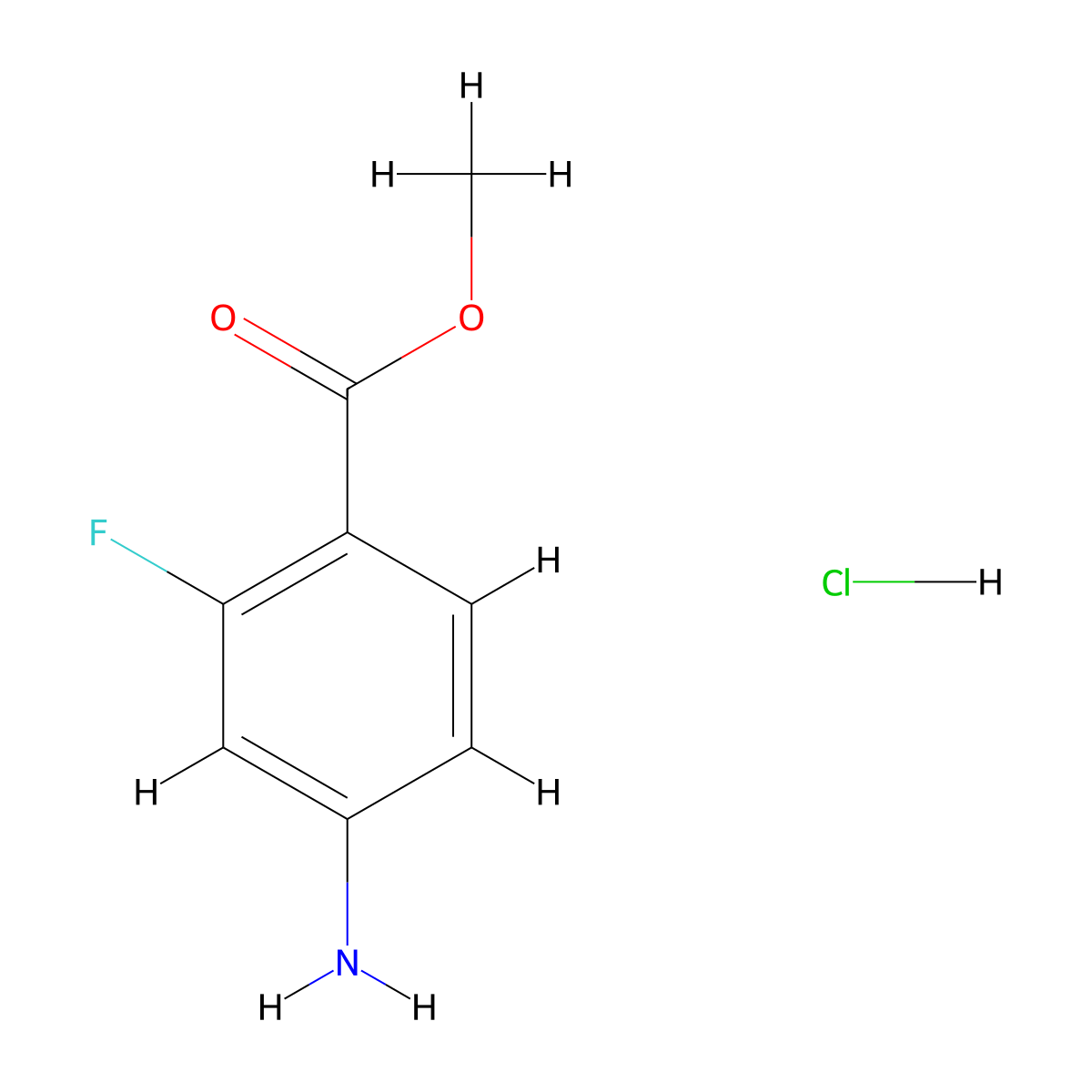Methyl 4-amino-2-fluorobenzoate hydrochloride molecular structure, CAS 1063733-13-0