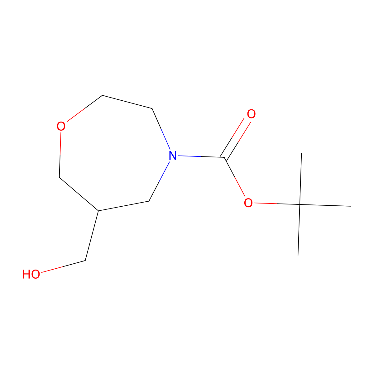 Tert-butyl 6-(hydroxymethyl)-1,4-oxazepane-4-carboxylate molecular structure, CAS 1063734-19-9