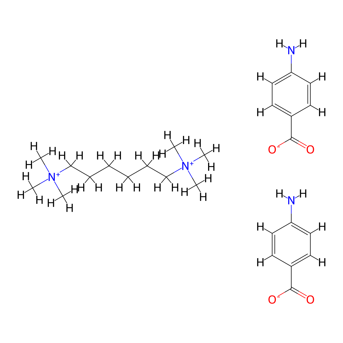 Ammonium, hexamethylenebis(trimethyl-, bis(p-aminobenzoate) molecular structure, CAS 106422-81-5