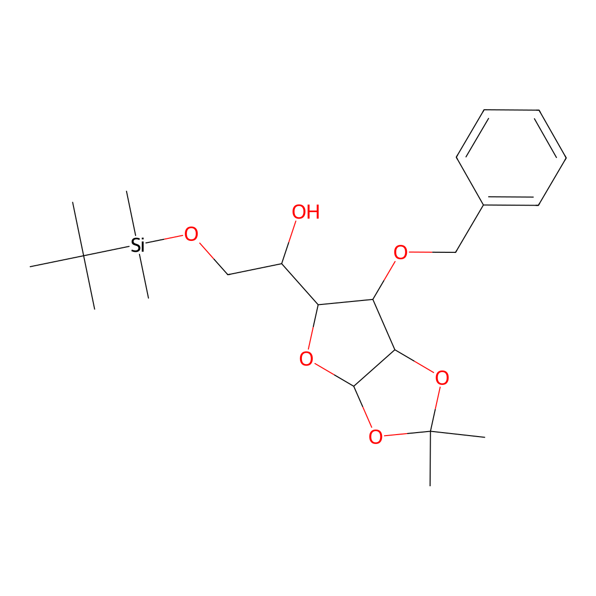 (R)-1-((3aR,5R,6S,6aR)-6-(Benzyloxy)-2,2-dimethyltetrahydrofuro[2,3-d][1,3]dioxol-5-yl)-2-((tert-butyldimethylsilyl)oxy)ethan-1-ol molecular structure, CAS 106445-04-9
