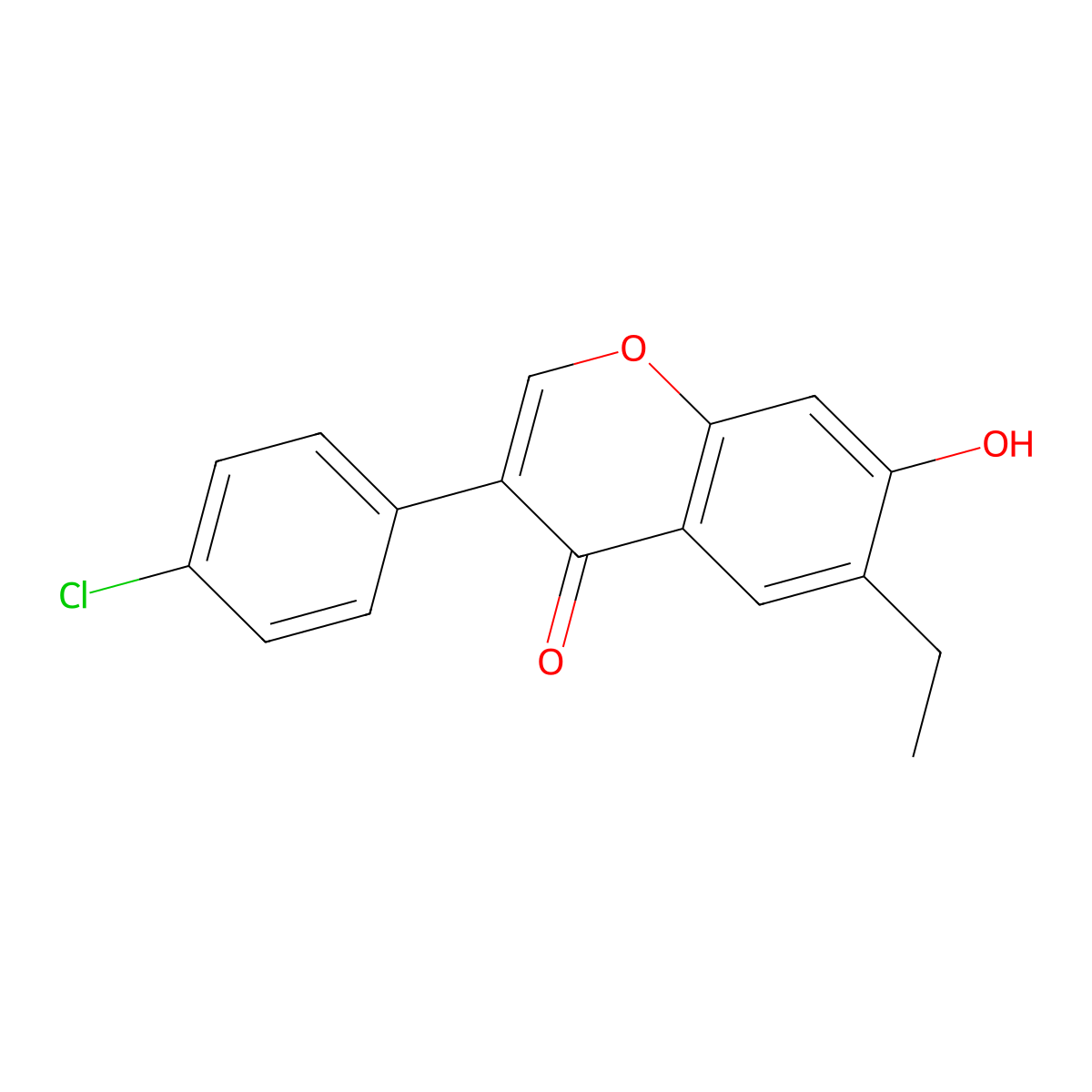 4H-1-Benzopyran-4-one, 3-(4-chlorophenyl)-6-ethyl-7-hydroxy- molecular structure, CAS 106445-82-3