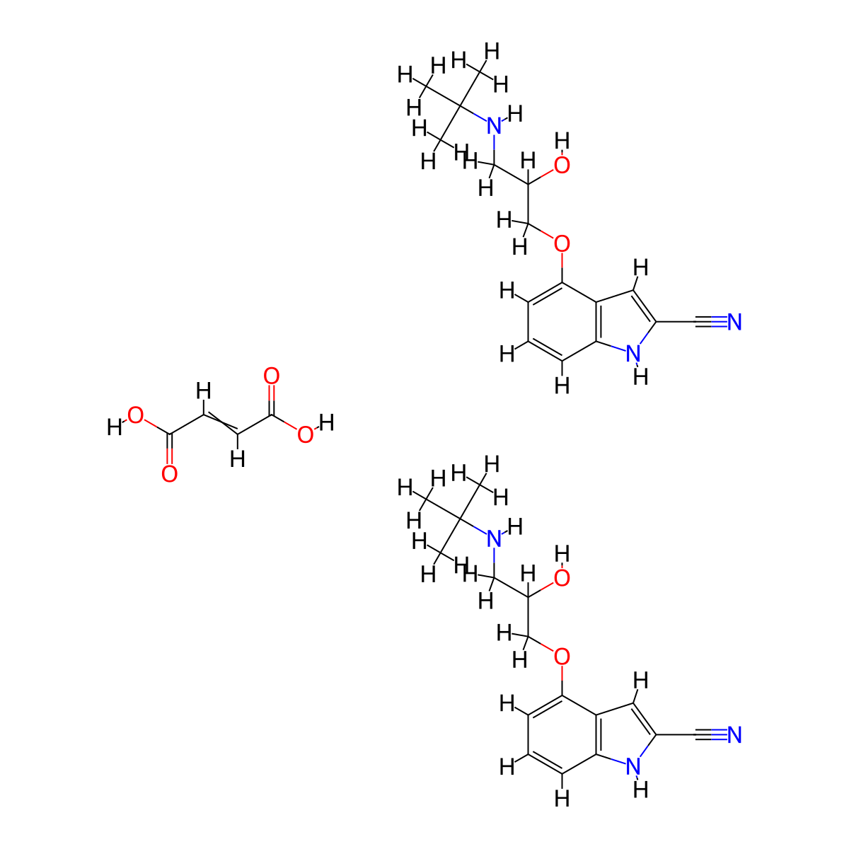 but-2-enedioic acid;bis(4-[3-(tert-butylamino)-2-hydroxypropoxy]-1H-indole-2-carbonitrile) molecular structure, CAS 106469-57-2