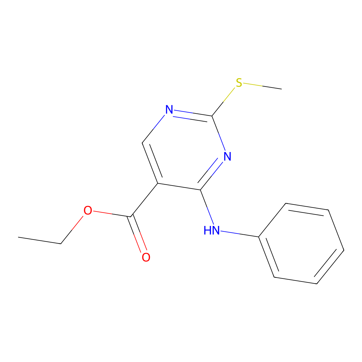 Ethyl 2-(methylthio)-4-(phenylamino)pyrimidine-5-carboxylate molecular structure, CAS 106475-47-2