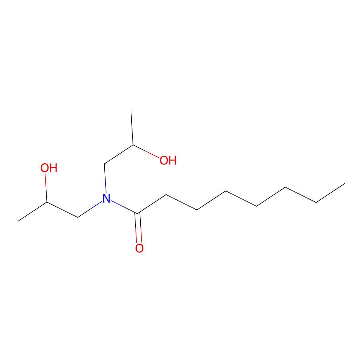 Caprylic diisopropanolamide molecular structure, CAS 106476-15-7
