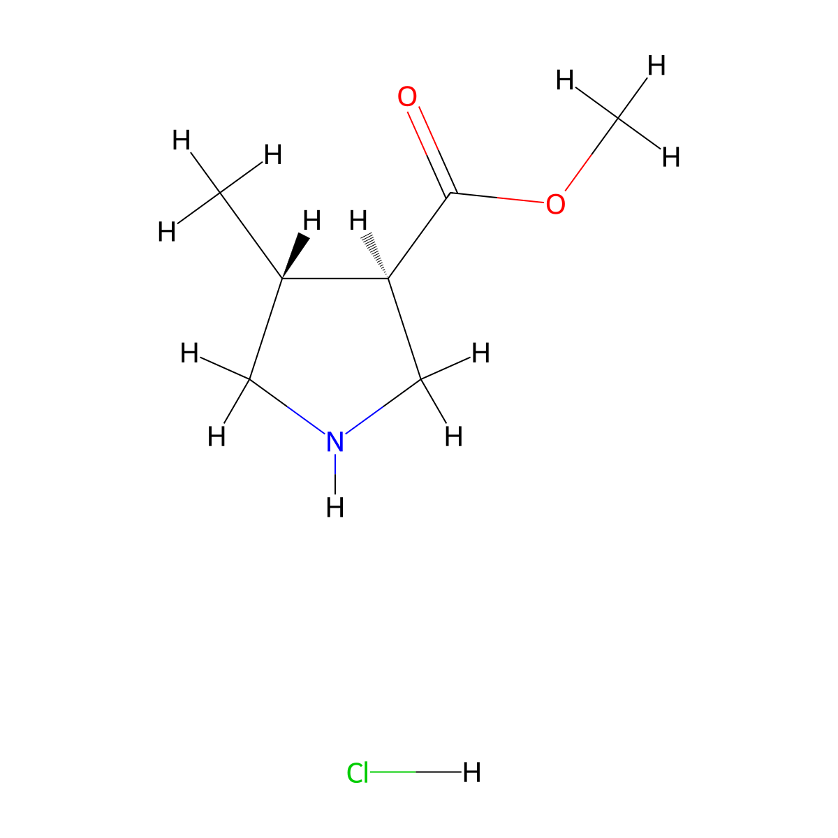 Methyl (3R,4R)-4-methylpyrrolidine-3-carboxylate hydrochloride molecular structure, CAS 1065065-28-2