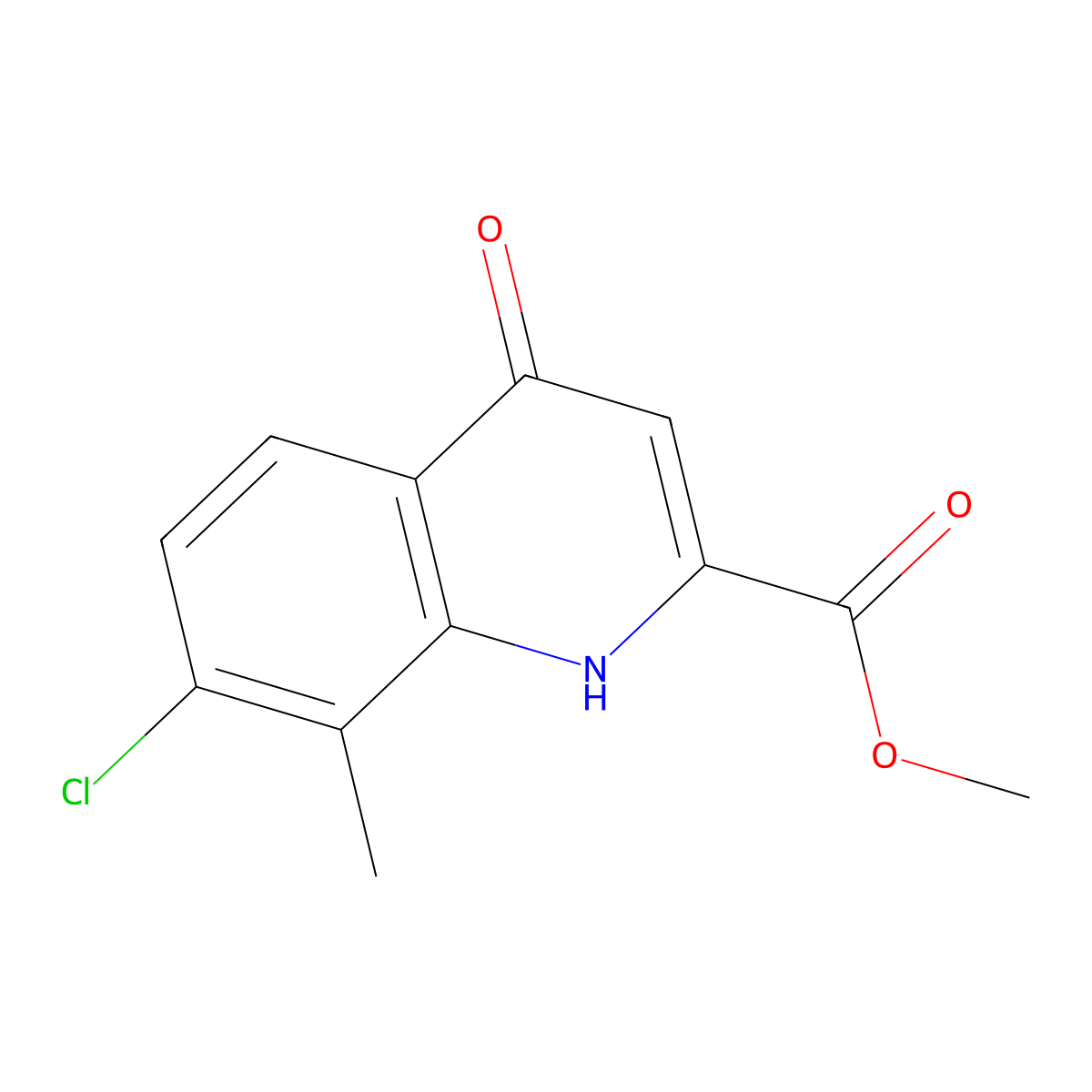 Methyl 7-chloro-4-hydroxy-8-methylquinoline-2-carboxylate molecular structure, CAS 1065074-49-8