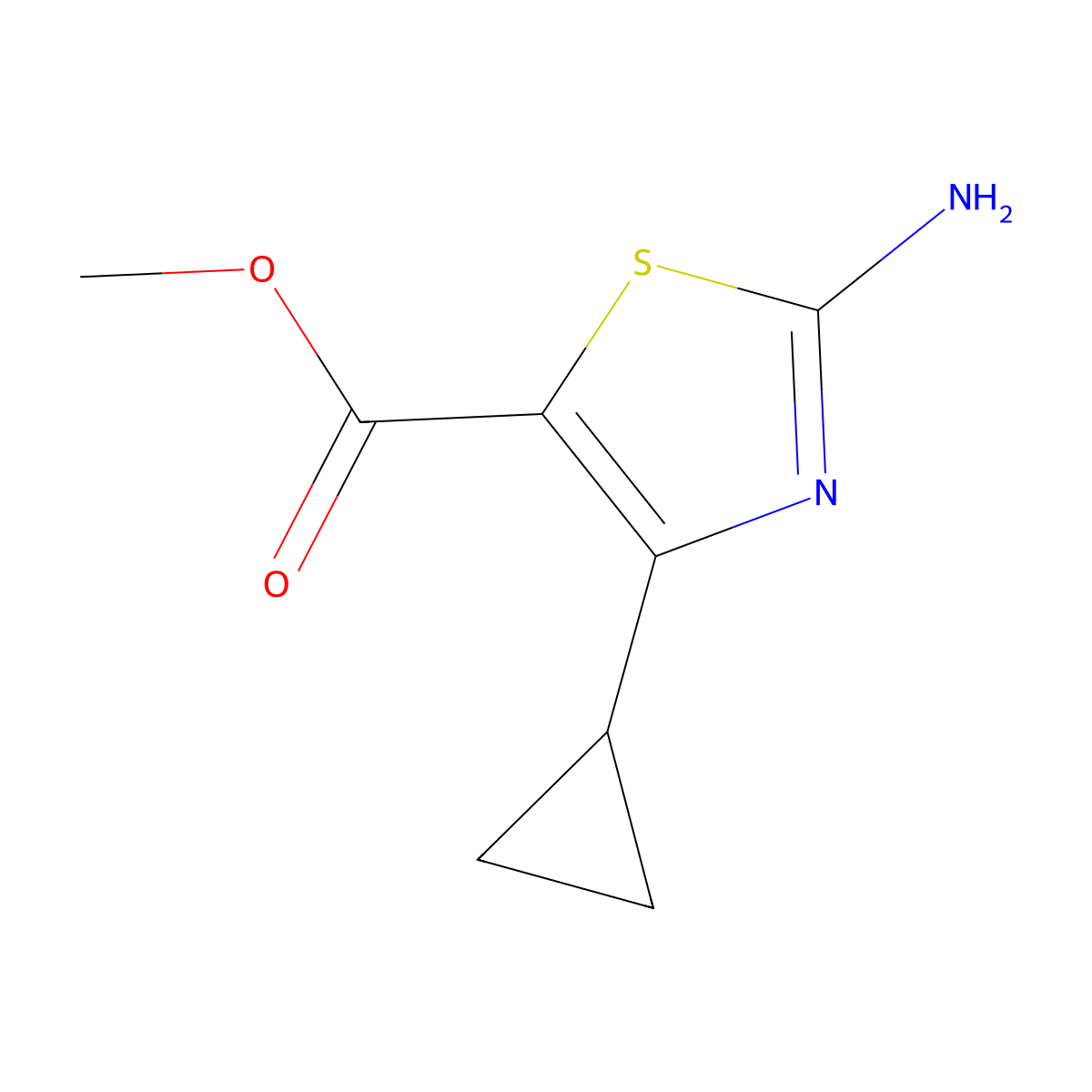 Methyl 2-amino-4-cyclopropyl-1,3-thiazole-5-carboxylate molecular structure, CAS 1065074-61-4