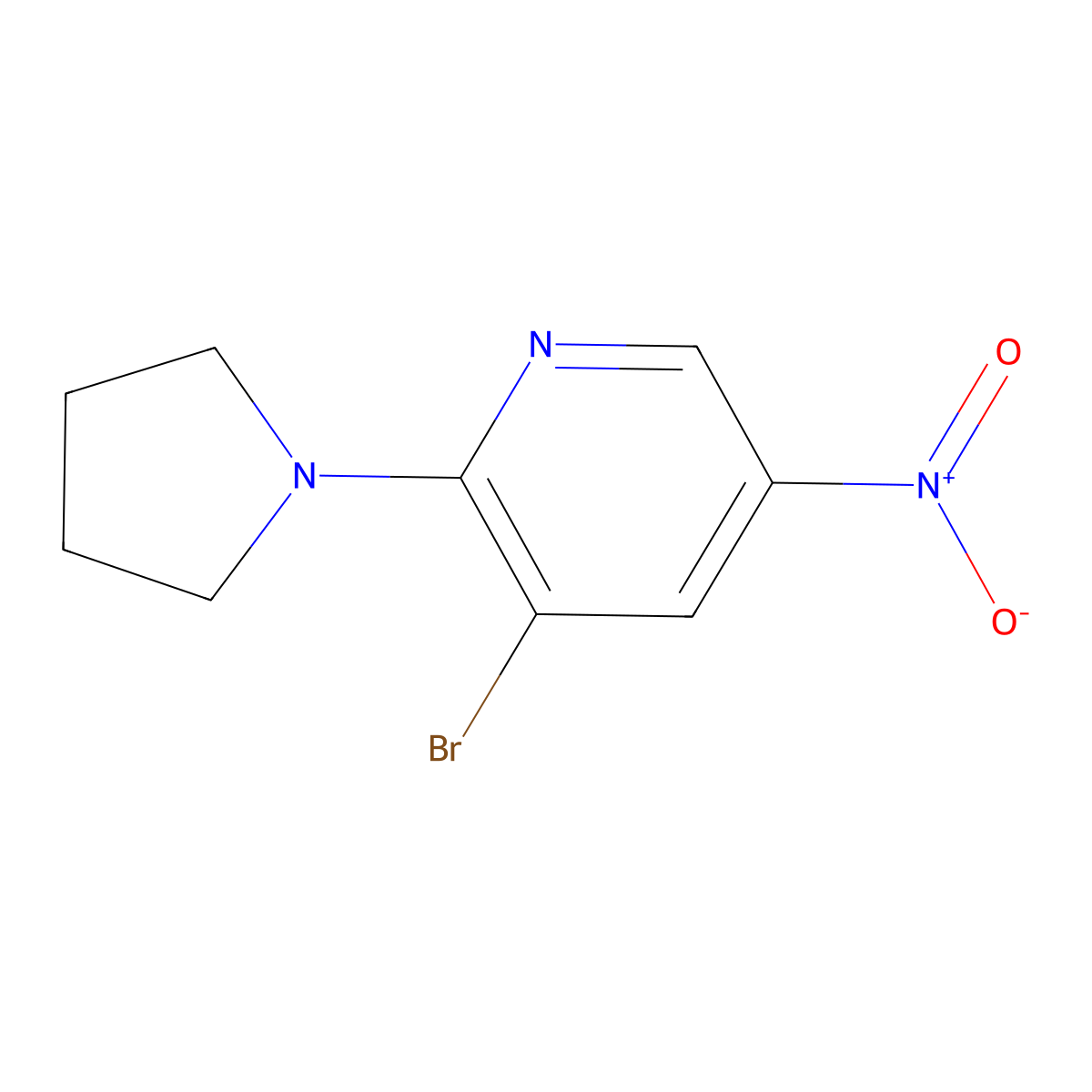3-Bromo-5-nitro-2-(pyrrolidin-1-yl)pyridine molecular structure, CAS 1065074-81-8