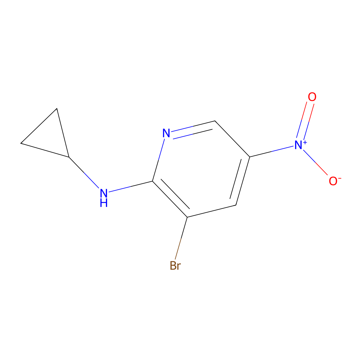 3-Bromo-N-cyclopropyl-5-nitropyridin-2-amine molecular structure, CAS 1065074-85-2