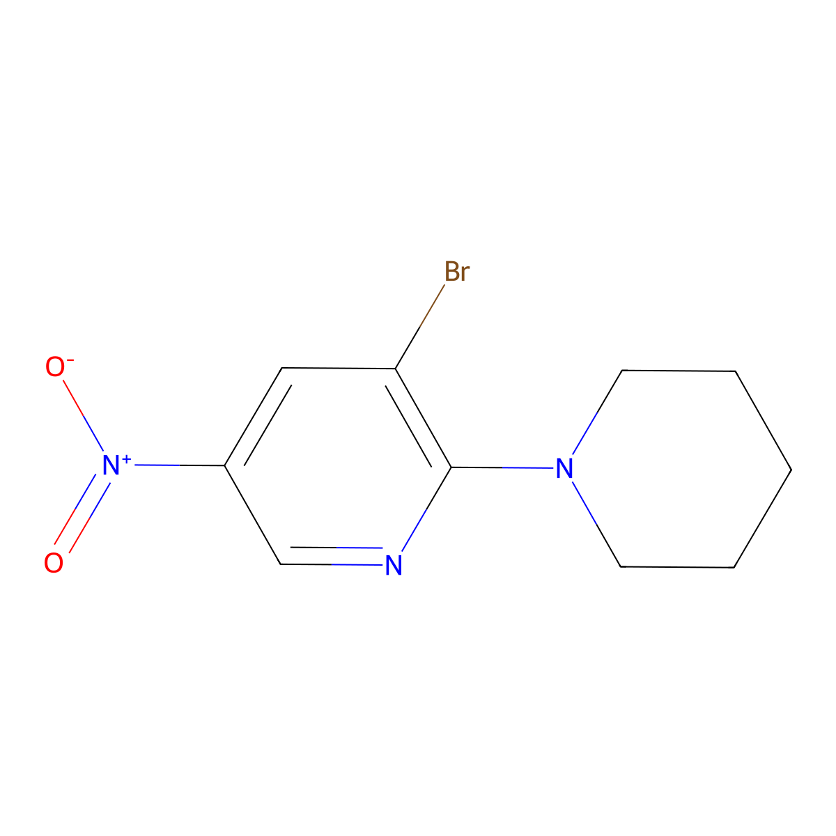 3-Bromo-5-nitro-2-(piperidin-1-yl)pyridine molecular structure, CAS 1065074-87-4
