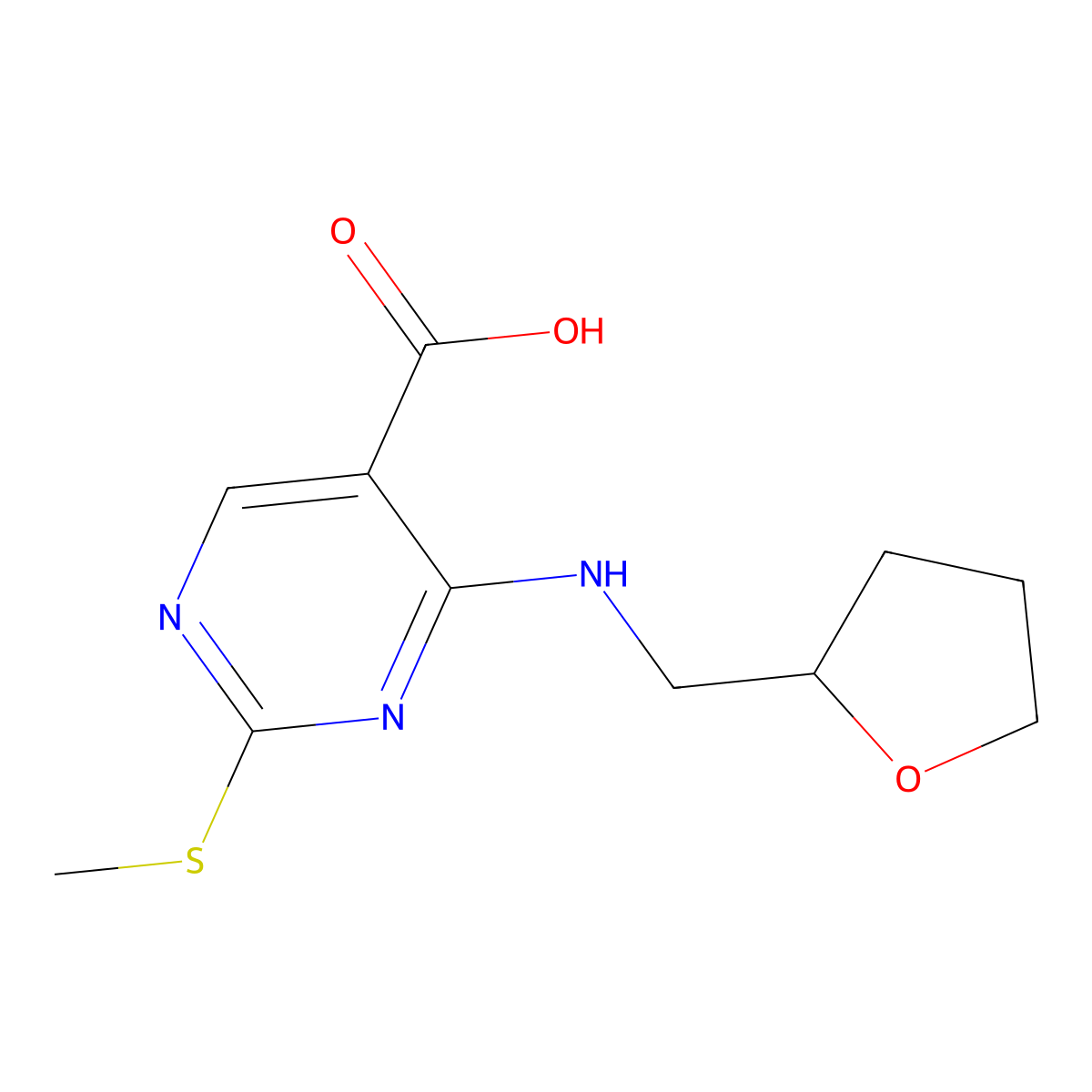 2-(Methylthio)-4-((tetrahydrofuran-2-YL)methylamino)pyrimidine-5-carboxylic acid molecular structure, CAS 1065075-56-0