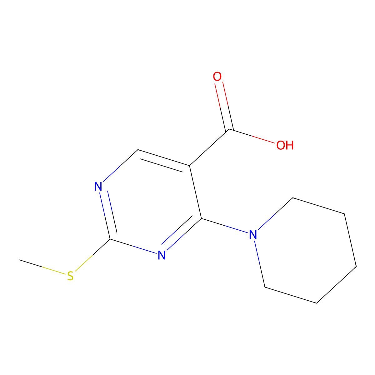 2-(Methylthio)-4-(piperidin-1-YL)pyrimidine-5-carboxylic acid molecular structure, CAS 1065075-58-2