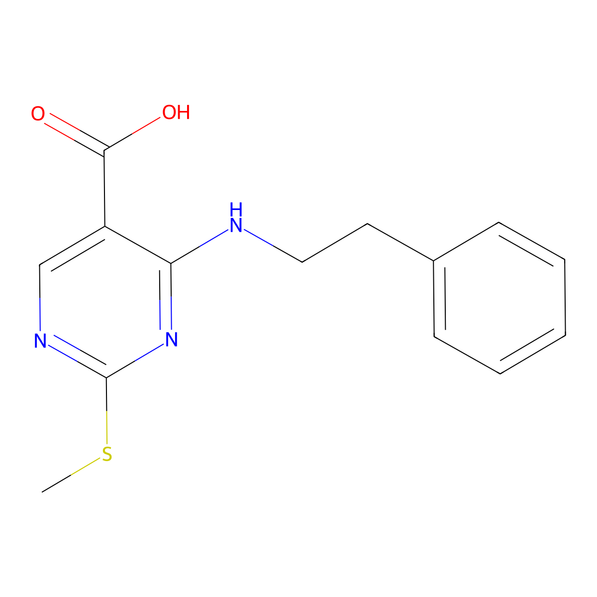 2-(Methylthio)-4-(phenethylamino)pyrimidine-5-carboxylic acid molecular structure, CAS 1065075-61-7