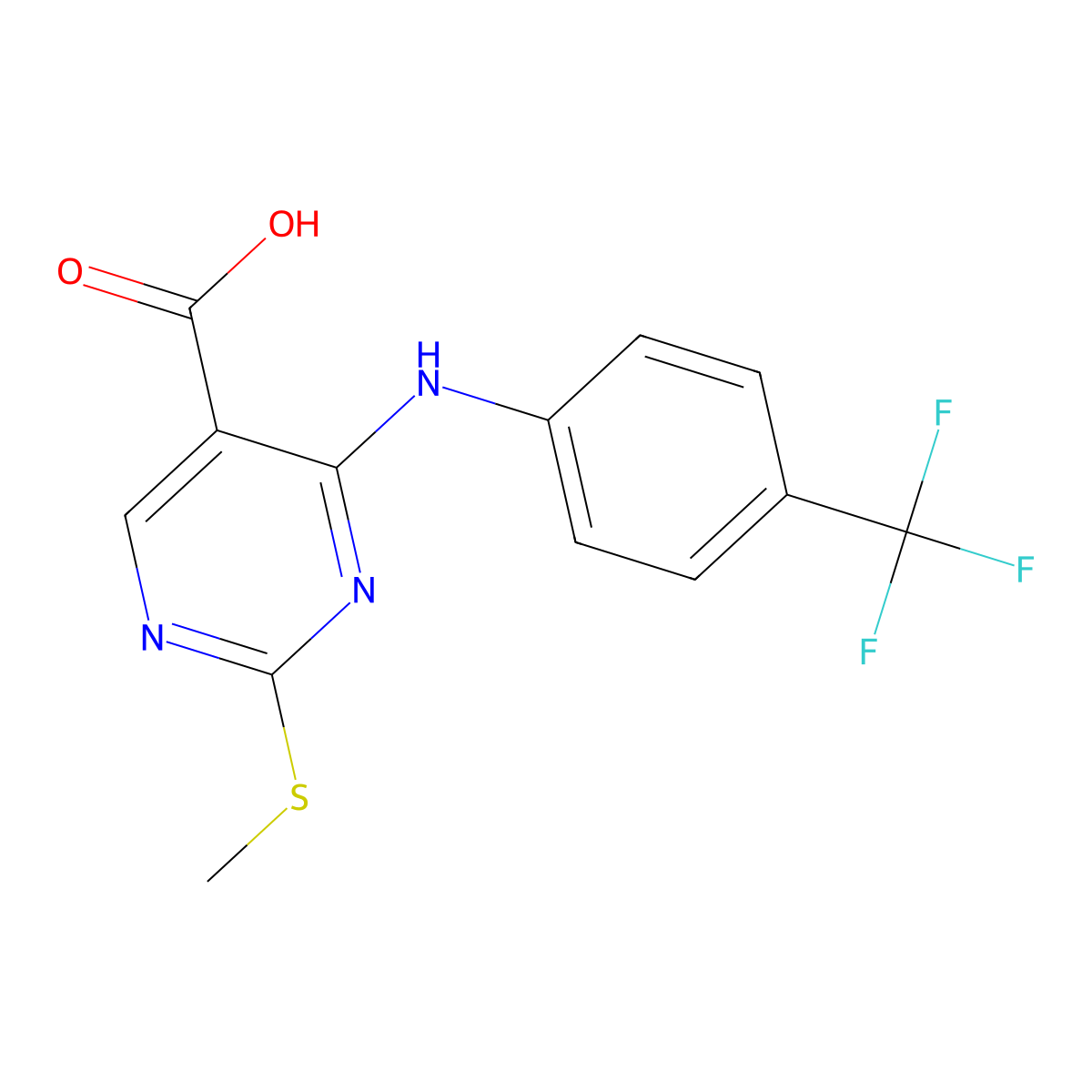 2-(Methylthio)-4-(4-(trifluoromethyl)phenylamino)pyrimidine-5-carboxylic acid molecular structure, CAS 1065075-64-0