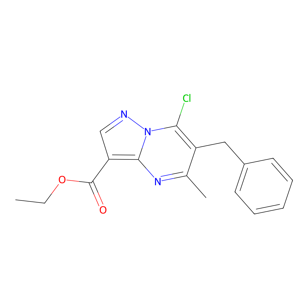 Ethyl 6-benzyl-7-chloro-5-methylpyrazolo[1,5-a]pyrimidine-3-carboxylate molecular structure, CAS 1065082-00-9