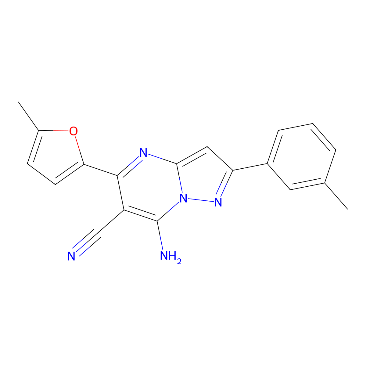 7-Amino-5-(5-methyl-2-furyl)-2-(3-methylphenyl)pyrazolo[1,5-a]pyrimidine-6-carbonitrile molecular structure, CAS 1065086-95-4