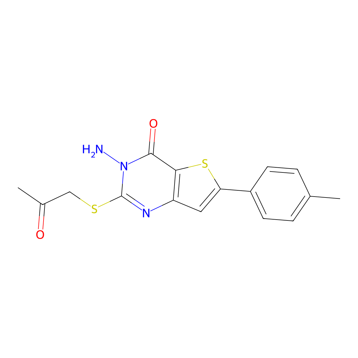 3-amino-6-(4-methylphenyl)-2-[(2-oxopropyl)sulfanyl]thieno[3,2-d]pyrimidin-4(3H)-one molecular structure, CAS 1065090-20-1