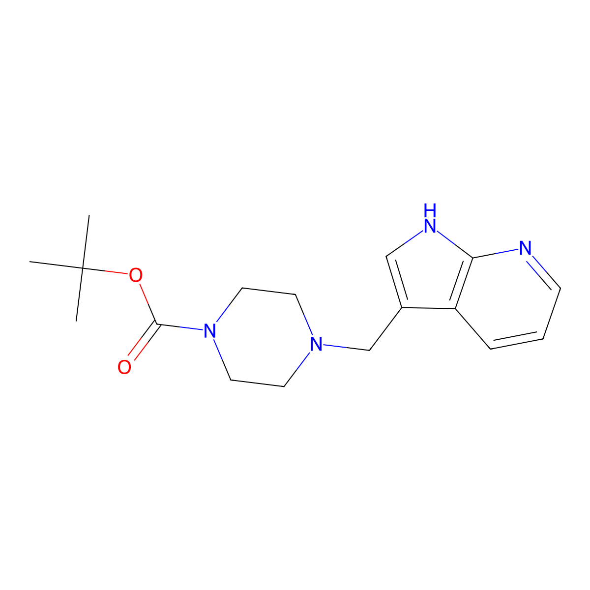 tert-butyl 4-(1H-pyrrolo(2,3-b)pyridin-3-ylmethyl)piperazine-1-carboxylate molecular structure, CAS 1065100-86-8