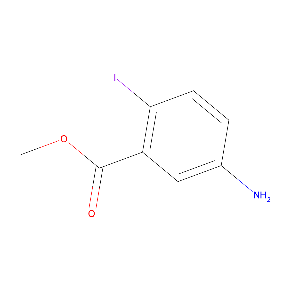 Methyl 5-amino-2-iodobenzoate molecular structure, CAS 1065102-79-5