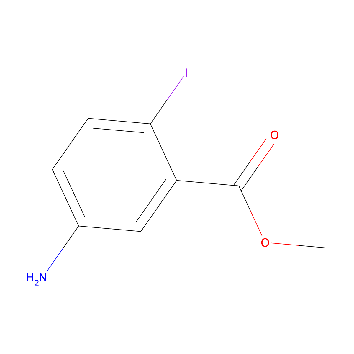 Methyl 5-amino-2-iodobenzoate molecular structure, CAS 1065102-79-5