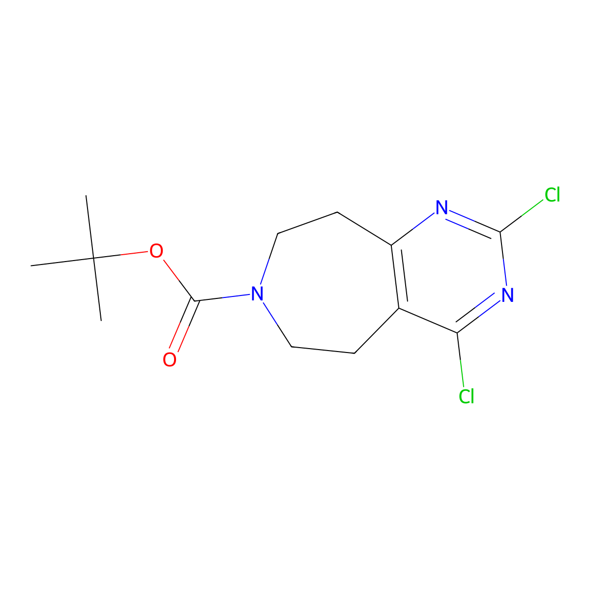 tert-butyl 2,4-dichloro-5H,6H,7H,8H,9H-pyrimido[4,5-d]azepine-7-carboxylate molecular structure, CAS 1065114-27-3
