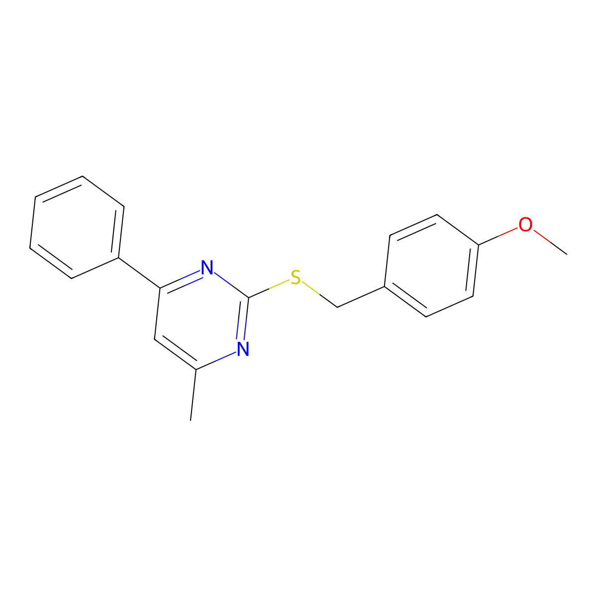 2-[(4-Methoxybenzyl)sulfanyl]-4-methyl-6-phenylpyrimidine molecular structure, CAS 1065119-17-6