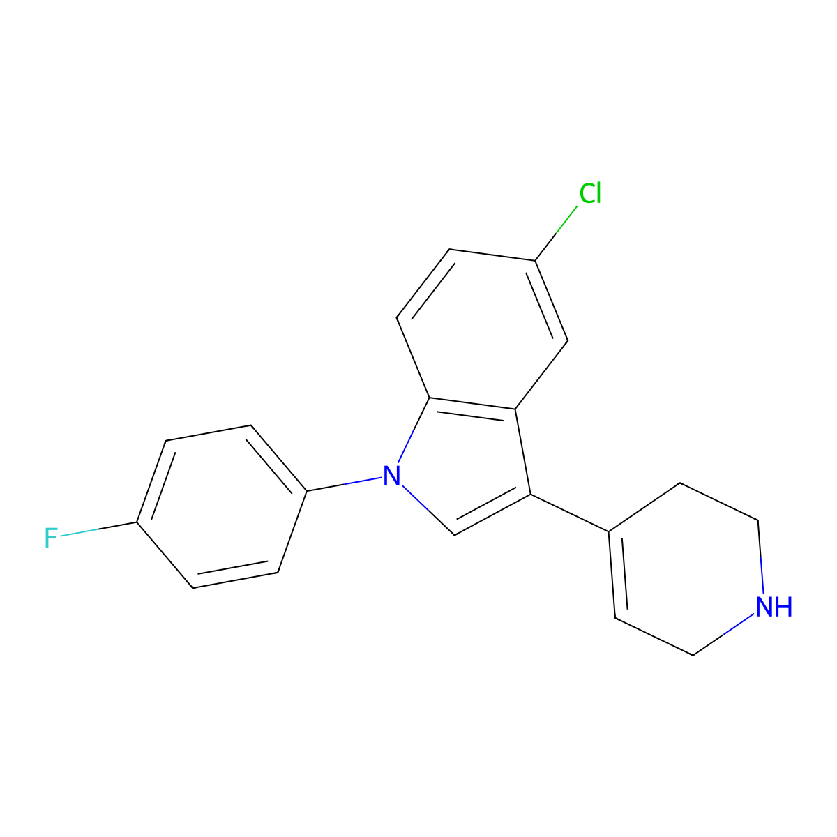 5-Chloro-1-(4-fluorophenyl)-3-(1,2,3,6-tetrahydropyridin-4-yl)-1H-indole molecular structure, CAS 106516-07-8