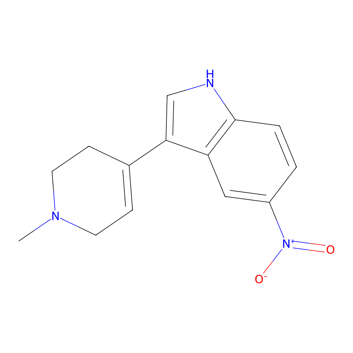 3-(1-methyl-1,2,3,6-tetrahydropyridin-4-yl)-5-nitro-1H-indole molecular structure, CAS 106516-27-2