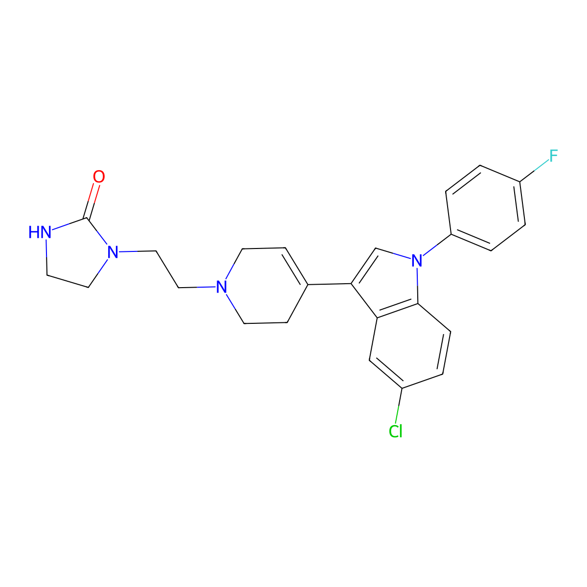 1-[2-[4-[5-Chloro-1-(4-fluorophenyl)-1H-indol-3-yl]-3,6-dihydro-1(2H)-pyridinyl]ethyl]-2-imidazolidinone molecular structure, CAS 106516-54-5
